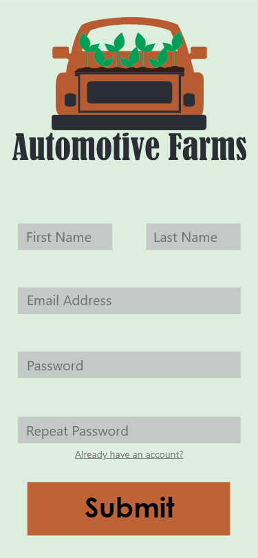 Automotive Farms App Wireframe